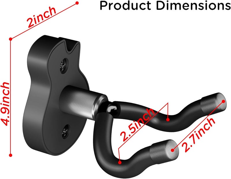 DIDA Guitar Wall Mount - U-Shape Guitar Wall Hangers, Guitar Accessories with 5 Guitar Picks, Guitar Wall Mount Hanger for Acoustic Guitar, Electric Guitar, Banjo, Bass, Mandolin (Style B-Black) - Image 3